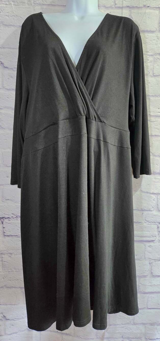 Amzplus Black Criss Cross Bodice A-Line Dress 4XL Plus Flowy Stretchy